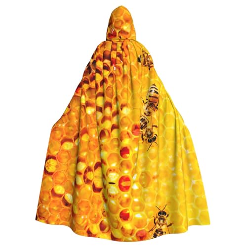 DEXNEL Bee On Honeycomb Full Length Hooded Cloak Halloween Fancy Cape Costumes,Carnival Fancy Dress Cosplay von DEXNEL