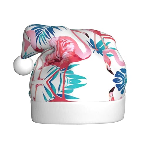 DEXNEL Flamingo-Vogel grüne Pflanze Blatt Weihnachtsmannmütze für Erwachsene Männer Frauen Weihnachten Urlaub Neujahr Weihnachten Party Supplies Geschenke von DEXNEL