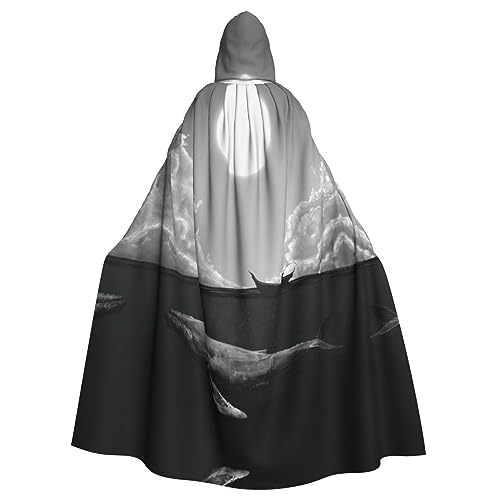 DEXNEL Whale Full Moon Unisex Kapuzenmantel für Erwachsene, leicht, für Halloween, Cosplay-Kostüme von DEXNEL