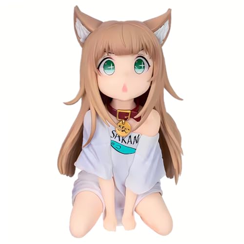 DEXSHUN Anime Illustration Figure Kinako Figur Anime Nudelstopfen Figur Niedliche Katze Mädchen Figur, Knienhaltung, 11cm, PVC Statue Modell Sammlung Schreibtisch Ornament Geschenk von DEXSHUN