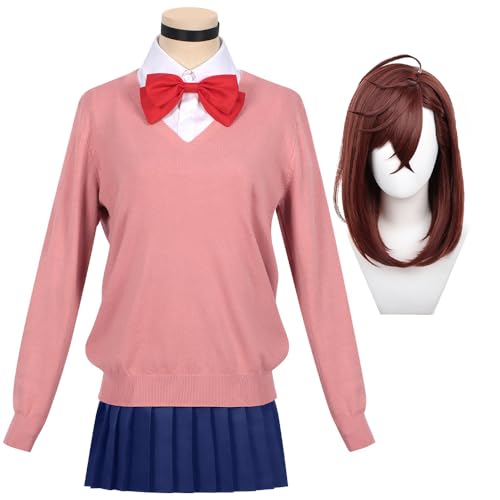 DEXSHUN Momo Ayase Cosplay Kostüm Outfit Anime Cosplay Kostüme Rollenspiel Uniform Komplettes Set Rosa Uniform Shirt Faltenrock Halloween Rollenspiel Party Uniform Anzug Outfits Geschenke für Damen von DEXSHUN