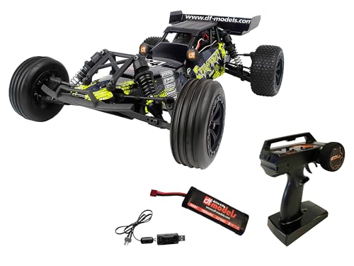 DF Models Crusher Race Buggy V2 – 1:10 RTR 2WD (Länge x Breite x Höhe 415 x 265 x 135 mm, Gewicht 1600 g, Max. 40 km/h, ab 14 Jahren, Fahrzeugauto, Spielzeugtruck) 3140, Schwarz von DF Models