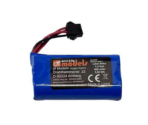 DF Models LiIon Akku 7,4 Volt 800 mAh (Länge x Breite x Höhe 65 x 40 x 20 mm, Gewicht 66 g, Ersatzakku zu Modell Nr. 9945) 9946 von DF Models