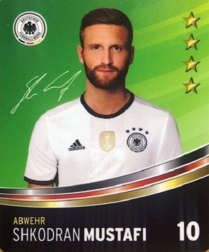 Rewe DFB Sammelkarten EM 2016 Auswahl aus allen 36 und Sammelalbum oder alles komplett (Nr 10 Shkodran Mustafi) von DFB EM 2016