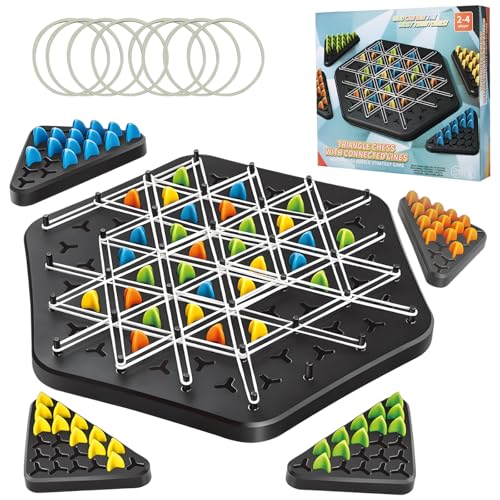 DGMI Triggle Spiel Ketten Dreieck Schachspiel Triggle Spiel Gummibänder Chain Triangle Chess Game Dreiecksschach Brettspiel für Erwachsene und Kinder Kettendreieck Schachspiel für 2-4 Personen von DGMI