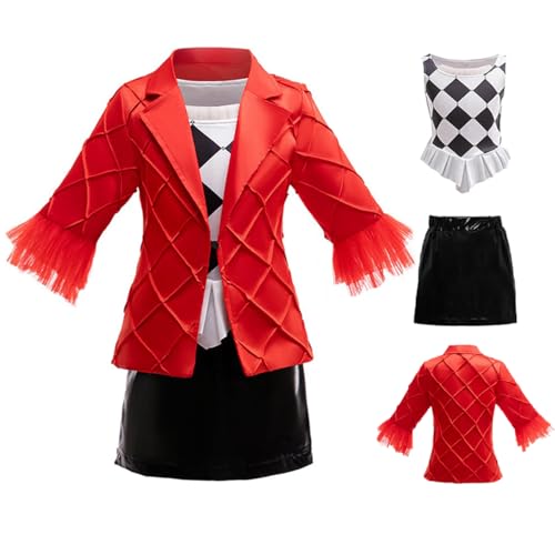 DGMYFY 2024 Quinn Cosplay Kostüme Kinder,Clown Kostüm Mädchen Kit enthalten Jacke,Innenoberteil,Kurzer Rock,Karneval Halloween Kostüme Mädchen von DGMYFY