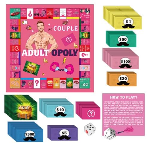 Adultopoly Brettspiel, 2025 Couple Adult Opoly Board Game, Paarspiele für Erwachsene, Couple Board Game,Gesprächskarten für Paare, Brettspiel-Requisiten zum Aufheizen der Gefühle von DGTSYAL