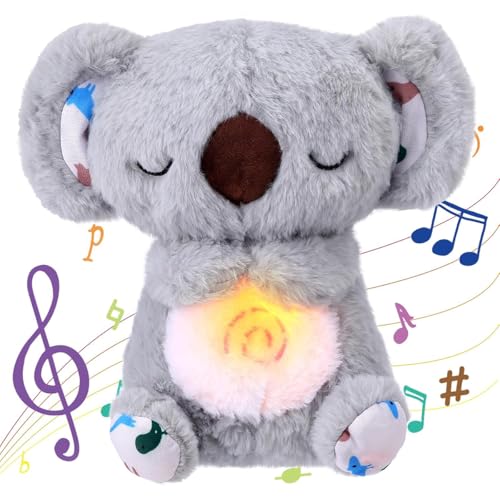 Schlummer Koala Kuscheltier,Baby Einschlafhilfe mit Herzschlag,Angstlinderung Koala Plüschtiere,Otter Kuscheltier mit Atembewegung und Musik, Kuscheltier Otter, Babyparty Weihnachten Geschenke (Grau) von DGTSYAL