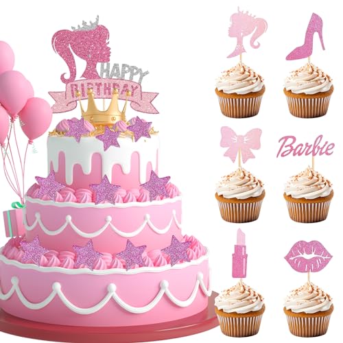 DGUSO 35 Stück Barbie Deko Geburtstag Barbie Tortendeko Geburtstag Mädchen High Heels Lippenstift Kuchen Tortendeko Barbi Tortendeko Für Hochzei Braut Mädchen Geburtstag Party von DGUSO