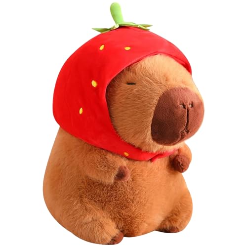 DGUSO Simulation Capybara Plüschtier, 22cm Erdbeere Capybara Plüschtier, Niedliche Erdbeere Capybara Kuscheltier, Realistisches Weiches Capybara-Spielzeug Dekor Kissen Für Kinder von DGUSO