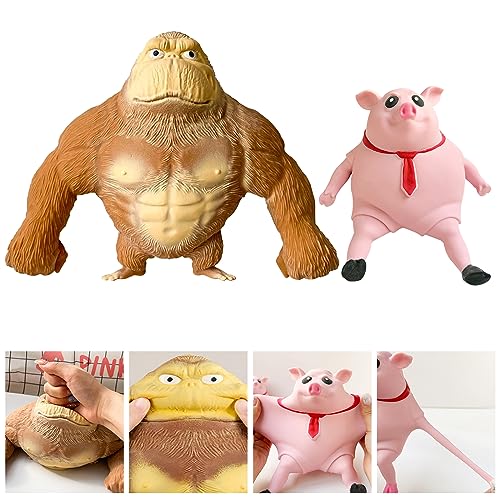 Gorilla Stressabbau Spielzeug (16*17cm) Anti Stress Schwein Groß Monkey Splat Gorilla Stress Toy, Schwein Stressspielzeug Antistress Spielzeug für Adults und Kinder(1 Gorilla+1 Anti Stress Pig ) von DGUSO