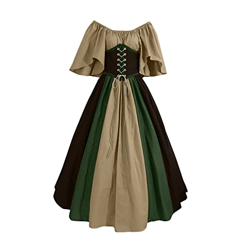 DGZTWLL Halloween-Kleider für Damen, 1950er Jahre Mittelalter-Kleidung, Retro-Renaissance-Kleid, IrishOver-Kostüm, Kleid, 01-khaki, S von DGZTWLL