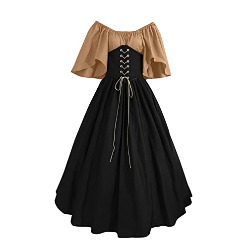 DGZTWLL Halloween-Kleider für Damen, Kordelzug, Fledermausärmel, Mittelalter-Kleid, Renaissance-Kleid, Mittelalter-Kleid, Cosplay-Kleid, 02-schwarz, 5XL von DGZTWLL