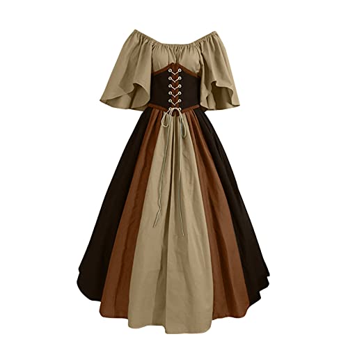 DGZTWLL Halloween-Kleider für Damen, figurbetont, lange Fledermausärmel, Retro-Renaissance-Kleid, Mittelalter-Kleid, Cosplay-Kleid, 01-Kaffee, 4XL von DGZTWLL