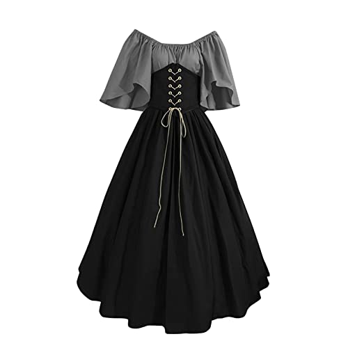 DGZTWLL Halloween-Kleider für Damen, figurbetont, lange Fledermausärmel, Retro-Renaissance-Kleid, Mittelalter-Kleid, Cosplay-Kleid, 02-grau, 3XL von DGZTWLL