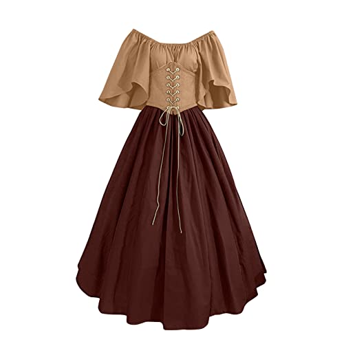 DGZTWLL Halloween-Kostüme für Damen, 1950er-Jahre, mittelalterliche Kleidung, Mittelalter-Kostüm für Damen, Kostüme, Cosplay-Kleid, 01-khaki, M von DGZTWLL