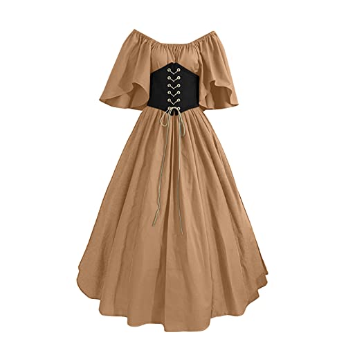 DGZTWLL Halloween-Kostüme für Damen, 1950er-Jahre, mittelalterliche Kleidung, Mittelalter-Kostüm für Damen, Kostüme, Cosplay-Kleid, 02-khaki, 3XL von DGZTWLL