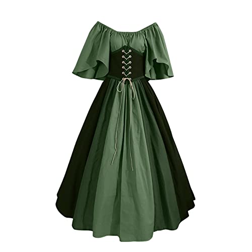 DGZTWLL Halloween-Kostüme für Damen, Fledermausärmel, Mittelalter-Kostüm für Damen, Gothic-, Gothic-, Partykleid, 01-grün, 5XL von DGZTWLL