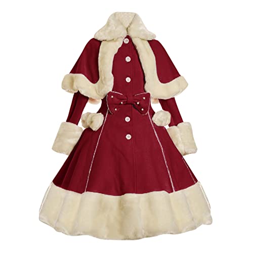 DGZTWLL Mittelalterliches Kleid für Damen, Prinzessin, Cosplay, Lolita-Kleid, Schleife, Vintage, Winter, flauschig, warm, Mantel, Kleid, Halloween-Kostüm, Red-b, S von DGZTWLL