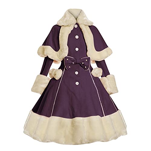 DGZTWLL Mittelalterliches Kleid für Damen, Prinzessin, Cosplay, Lolita-Kleid, Schleife, Vintage, Winter, flauschig, warm, Mantel, Kleid, Halloween-Kostüm von DGZTWLL