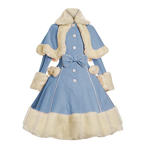 DGZTWLL Mittelalterliches Kleid für Damen, Prinzessin, Cosplay, Lolita-Kleid, Schleife, Vintage, Winter, flauschig, warm, Mantel, Kleid, Halloween-Kostüm von DGZTWLL