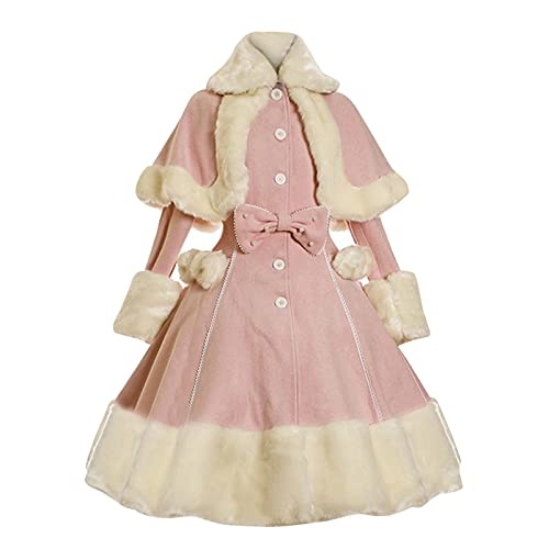 DGZTWLL Mittelalterliches Kleid für Damen, Prinzessin, Cosplay, Lolita-Kleid, Schleife, Vintage, Winter, flauschig, warm, Mantel, Kleid, Halloween-Kostüm von DGZTWLL