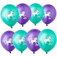 Einhorn Sternenschweif Luftballons, 8 Stück in metallic-grün und metallic-violett von DH Konzept GmbH