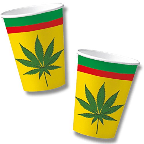 DH-Konzept 10 Becher * Reggae * für Mottoparty, Länderparty und Geburtstag Haschisch Weed Cannabis Pappbecher Partybecher Kinder Geburtstag Party Set von BYUP