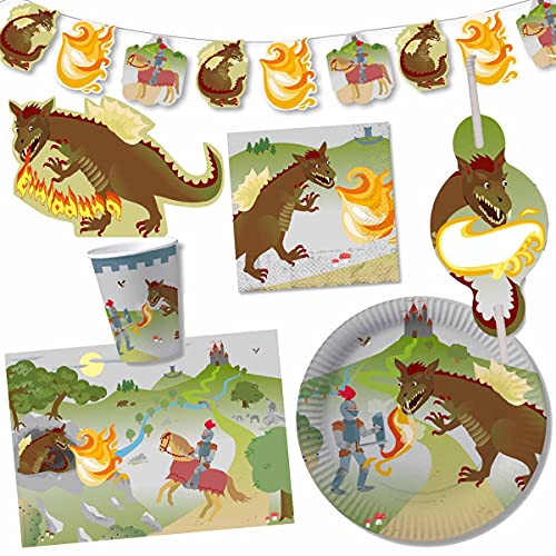 DH-Konzept Partybox Drache mit Ritter 61tlg. / Kindergeburtstag Ritter/Ritter Partyset von DH-Konzept