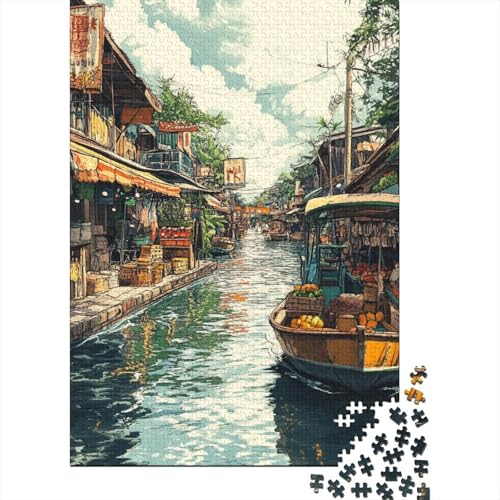 Amsterdamer Kanal Puzzle 1000 Teile,für Erwachsene, Impossible Puzzle,farbenfrohes Legespiel,Geschicklichkeitsspiel Für Die Ganze Familie,Erwachsenenpuzzle Puzzel 1000pcs (75x50cm) von DHBANEIOK