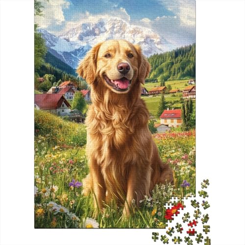 Golden Retriever 1000 Stück Puzzles Für Erwachsene Stress Abbauen Familien-Puzzlespiel Mit Poster in 1000- Puzzle Lernspiel Spielzeug Geschenk Puzzel 1000pcs (75x50cm) von DHBANEIOK