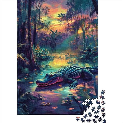 Krokodil 1000 Stück Puzzles Für Erwachsene Stress Abbauen Familien-Puzzlespiel Mit Poster in 1000- Puzzle Lernspiel Spielzeug Geschenk Puzzel 1000pcs (75x50cm) von DHBANEIOK