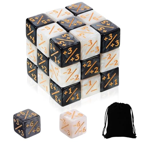 DHDHCPZZ 24 Stück Würfel, Würfel Zähler mit Aufbewahrungsbeuteln Kartenspiel Zubehör Würfel Cube Loyalität Würfel Kompatibel mit MTG 2 Farben D6 Würfel Set Cube Loyalität Würfel Kompatibe von DHDHCPZZ