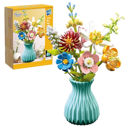 Blumenstrauß Klemmbausteine, 756Teile Blumenstrauß Bausatz, 8Künstliche Blumen Mit Vase, Botanical Kollektion Bauklötze Pflanzen Home Deko, Geschenk für Frauen Männer Kinder Jungen Mädchen 8-12+, Grün von DHINCHANSAIB