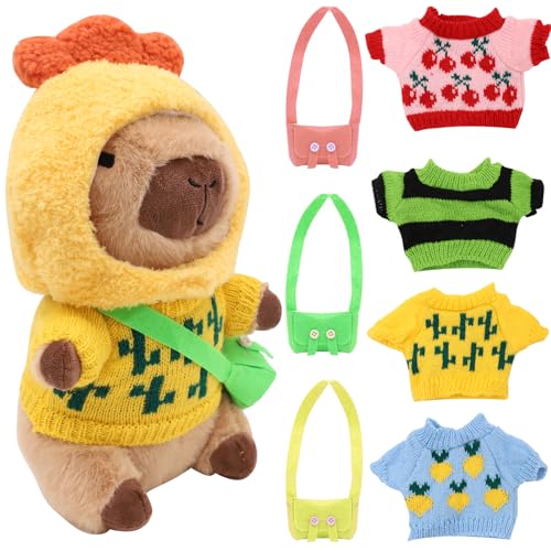 Capybara Plush Toy 9Pcs Set, 23cm Capybara Plüschtier, Niedlichen Capybara Plushie mit Kleidung Taschen Hüte Schals, Simulation Tier Capybara Puppen, Capybara Plushie Puppen für Home Deko Kinder von DHINCHANSAIB