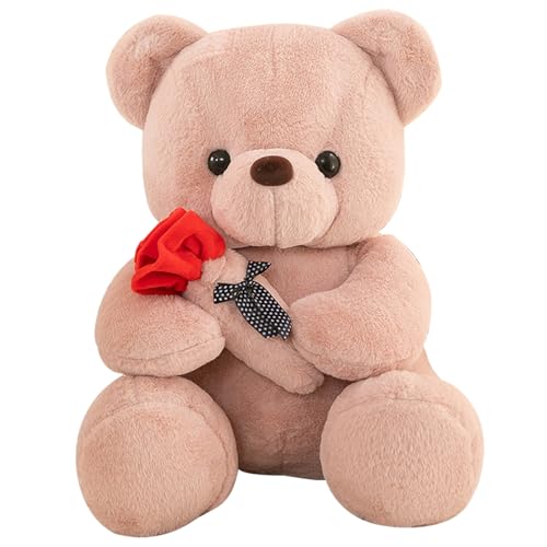 Valentinstagsgeschenke für Kinder, Teddybär, Valentinstags-Stofftier mit Rose, 25 cm weiches Stoffbär-Plüschtier, Geburtstags-Valentinstagsgeschenke für Sie, Ihn, Freundin, Freund, Freund (Pink) von DHINCHANSAIB