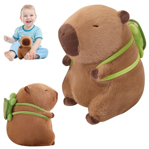 Kawaii Kapibara Kuscheltier Weiches Plüsch Spielzeug Kapibara mit Rucksack in Schildkröte Ideal als Geschenk für Jungen Mädchen Kuscheltier und Kissen für gemütliche Spielzeuge von DHINCHANSAIB