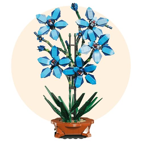 Orchid Flower Clamping Blocks, 1097 Pieces Plants Bonsai Building Blocks Set, Blumenstrauß Klemmbausteine, Blumenstrauß Bausatz, Home and Office Decoration, Gifts for Women, Adults, Men (Blue Orchid) von DHINCHANSAIB