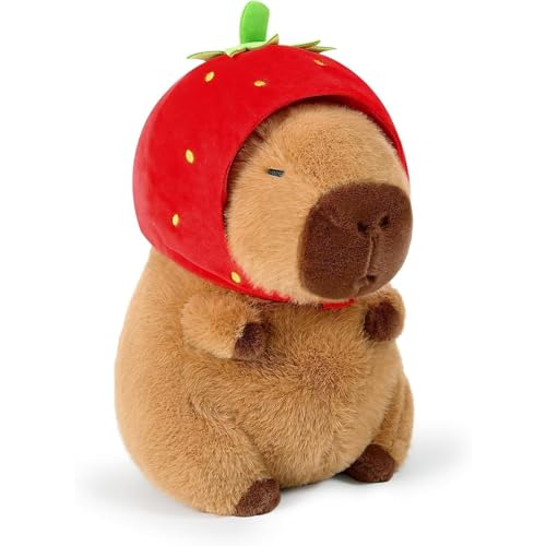 Simulation Capybara Plüschtier, Capybara Kuscheltier Mit Erdbeere Stofftier Kawaii Capybara Plüsch Kissen Spielzeug Wasserschwein Plüsch Wurfkissen Geschenk, capybara kuscheltier (Erdbeere - 30cm) von DHINCHANSAIB