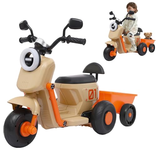 Elektro Motorrad, Elektromotorrad für Kinder mit Griff und Rückenlehne, Kindermotorrad Elektrisch mit Erweiterte Korb für Kinder ab 3 Jahre, BIS 50kg, 70 x 113 x 80 cm (Orange) von DHQCQL