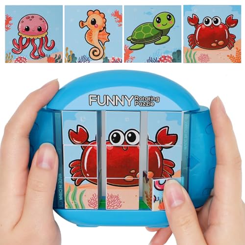 3D Puzzle Kinder, Drehbares 3D Puzzle für Kinder, 4 in 1 Puzzles, Spielzeug für Reise, Flugzeug, Geschenk für Kinder 3-6 Jahren (Meereswesen) von DHRUTI