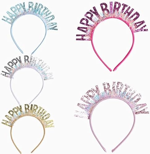 DHRUTI Geburtstagskronen Mädchen Stirnband, 5 Stück Happy Birthday Haarband Geburtstag Bling Strass Stirnband Prinzessin Glitter Haarschmuck, Happy Birthday Zubehör für Geburtstagsfeier von DHRUTI