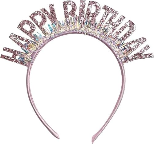 DHRUTI Geburtstagskronen Mädchen Stirnband Happy Birthday Haarband Geburtstag Bling Strass Stirnband Prinzessin Glitter Haarschmuck, Happy Birthday Zubehör für Geburtstagsfeier (Rosa) von DHRUTI