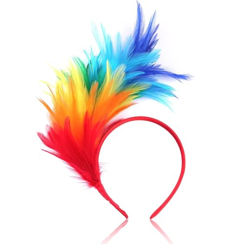 Regenbogen Feder Stirnband, Bunt Feder Haarschmuck 20er Jahre Haarschmuck Damen,Feder Haarreif Cosplay Kostüm Accessoires Karneval Party Kopfschmuck für Ostertag Hochzeit Party (Rot) von DHRUTI