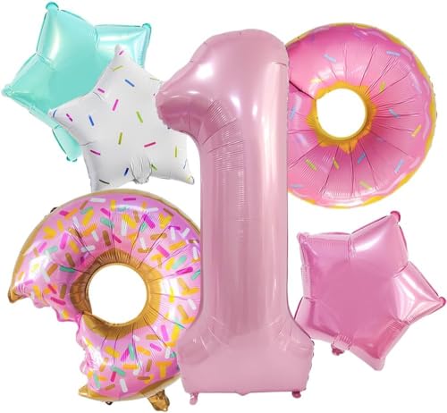 Donut Geburtstagsdeko 1 Jahre,Donut Luftballons Geburtstag Rosa,Donut Folienballon Geburtstag Deko Mädchen 1 Jahre,Rosa Donut Thema Party Deko Ballons für Kindergeburtstag Deko Mädchen von DHRUTI