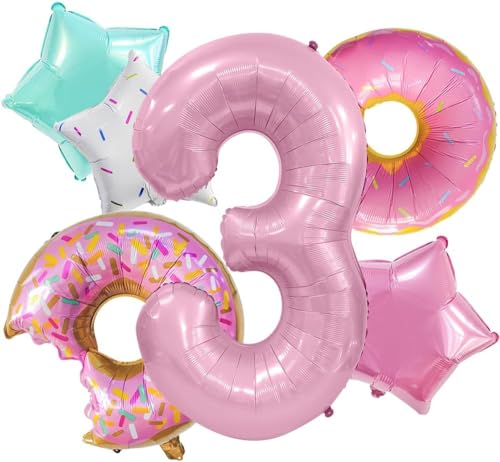 Donut Geburtstagsdeko 3 Jahre,Donut Luftballons Geburtstag Rosa,Donut Folienballon Geburtstag Deko Mädchen 3 Jahre,Rosa Donut Thema Party Deko Ballons für Kindergeburtstag Deko Mädchen von DHRUTI