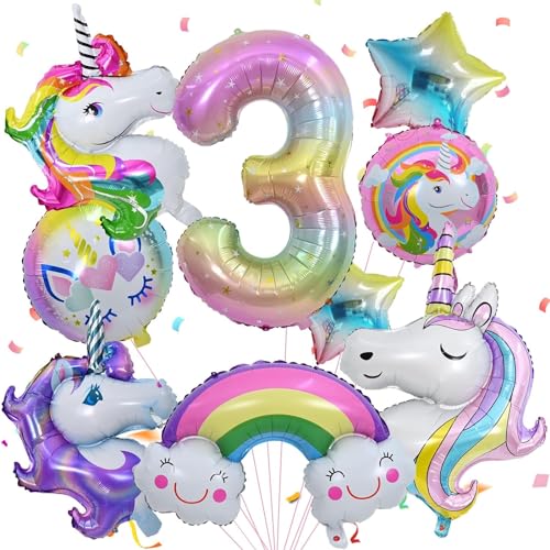 Einhorn Geburtstagsdeko 3 Jahre,Einhorn Luftballons Geburtstag Rosa,Einhorn Folienballon Geburtstag Deko Mädchen 3 Jahre,Einhorn Thema Party Deko Ballons für Kindergeburtstag Deko Mädchen von DHRUTI