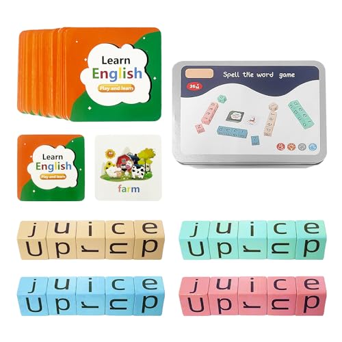 1 Set mit Wort-Buchstabierspielzeug, Rechtschreibspiele für Kinder, passende Buchstabenspiele, Rechtschreibspiele aus Holz, Lernspielzeug, Spielzeug für die Früherziehung, lustiges Kinderspielzeug von DHSBGWSX