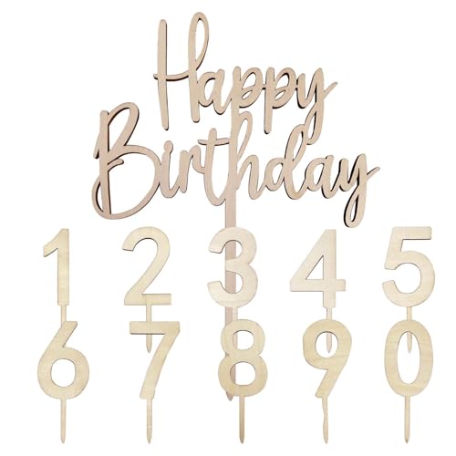 1 Stück Happy Birthday-Einsatz Mit 10 Zahleneinsätzen, Kuchendekorationseinsätze, Geburtstagsparty-Dekorationen, Cupcake-Einsätze Aus Holz, Wiederverwendbare Einsätze von DHSBGWSX