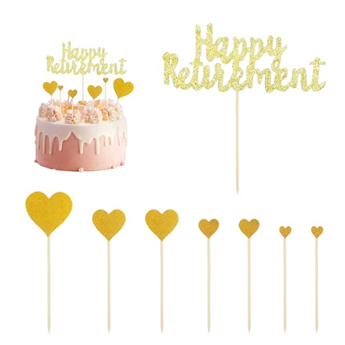 1 Stück Ruhestand-Kuchenaufsatz, 7 Liebeseinsätze, Happy Retirement-Kuchenaufsatz, Dekoratives Kuchenzubehör, Partydekorationszubehör. Kuchen-Ruhestandsmuster-Dekorationszubehör (Gold) von DHSBGWSX